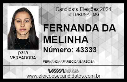 Candidato FERNANDA DA MELINHA 2024 - IBITURUNA - Eleições