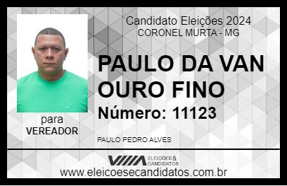 Candidato PAULO DA VAN OURO FINO 2024 - CORONEL MURTA - Eleições