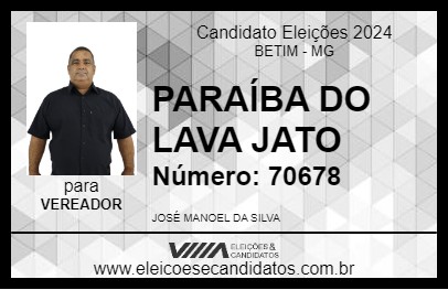 Candidato PARAÍBA DO LAVA JATO 2024 - BETIM - Eleições