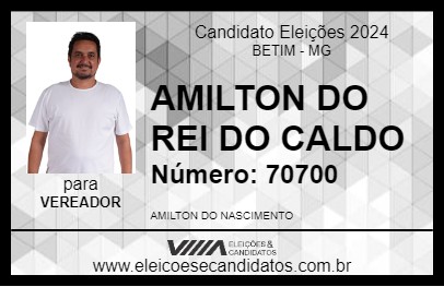 Candidato AMILTON DO REI DO CALDO 2024 - BETIM - Eleições