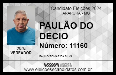 Candidato PAULÃO DO DECIO 2024 - ARAPORÃ - Eleições