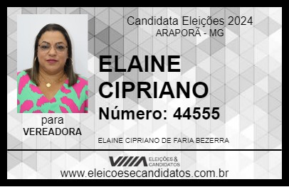 Candidato ELAINE CIPRIANO 2024 - ARAPORÃ - Eleições