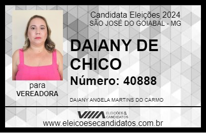 Candidato DAIANY DE CHICO 2024 - SÃO JOSÉ DO GOIABAL - Eleições