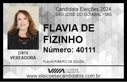 Candidato FLAVIA DE FIZINHO 2024 - SÃO JOSÉ DO GOIABAL - Eleições