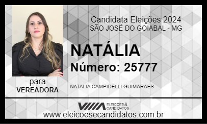 Candidato NATÁLIA 2024 - SÃO JOSÉ DO GOIABAL - Eleições