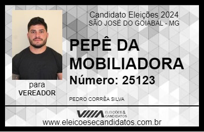 Candidato PEPÊ DA MOBILIADORA 2024 - SÃO JOSÉ DO GOIABAL - Eleições