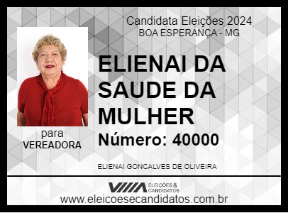 Candidato ELIENAI DA SAUDE DA MULHER 2024 - BOA ESPERANÇA - Eleições