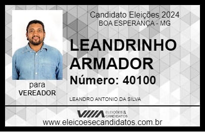 Candidato LEANDRINHO ARMADOR 2024 - BOA ESPERANÇA - Eleições