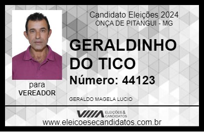 Candidato GERALDINHO DO TICO 2024 - ONÇA DE PITANGUI - Eleições