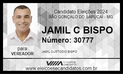 Candidato JAMIL C BISPO 2024 - SÃO GONÇALO DO SAPUCAÍ - Eleições