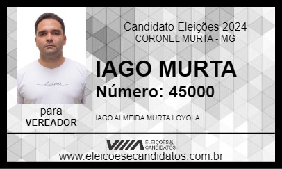 Candidato IAGO MURTA 2024 - CORONEL MURTA - Eleições