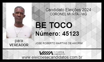 Candidato BE TOCO 2024 - CORONEL MURTA - Eleições