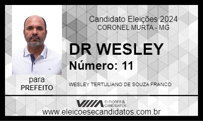 Candidato DR WESLEY 2024 - CORONEL MURTA - Eleições