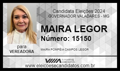 Candidato MAIRA LEGOR 2024 - GOVERNADOR VALADARES - Eleições