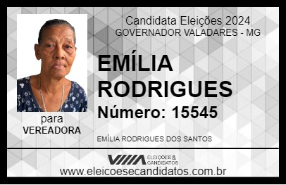 Candidato EMÍLIA RODRIGUES 2024 - GOVERNADOR VALADARES - Eleições