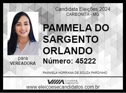 Candidato PAMMELA DO SARGENTO ORLANDO 2024 - CARBONITA - Eleições