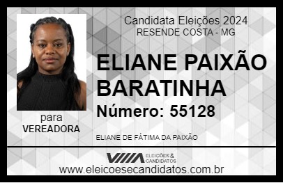 Candidato ELIANE PAIXÃO BARATINHA 2024 - RESENDE COSTA - Eleições