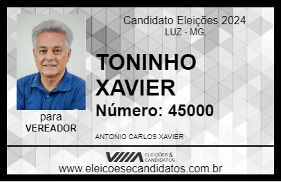 Candidato TONINHO XAVIER 2024 - LUZ - Eleições