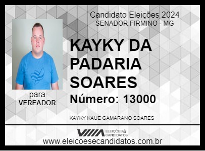 Candidato KAYKY DA PADARIA SOARES 2024 - SENADOR FIRMINO - Eleições