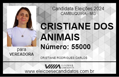 Candidato CRISTIANE DOS ANIMAIS 2024 - CAMBUQUIRA - Eleições