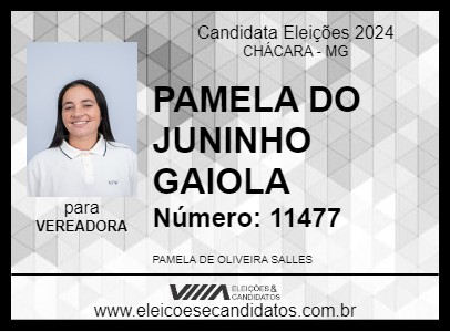 Candidato PAMELA DO JUNINHO GAIOLA 2024 - CHÁCARA - Eleições