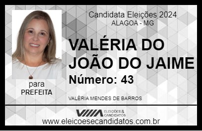 Candidato VALÉRIA DO JOÃO DO JAIME 2024 - ALAGOA - Eleições