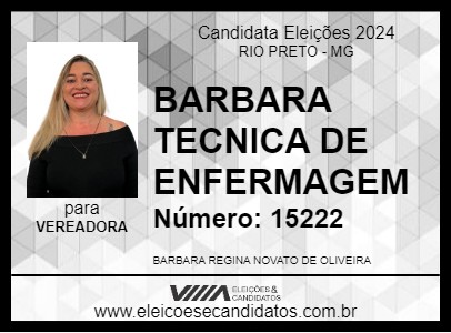 Candidato BARBARA TECNICA DE ENFERMAGEM 2024 - RIO PRETO - Eleições