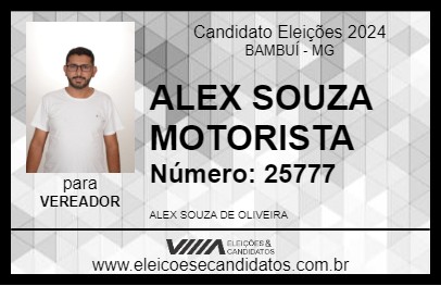 Candidato ALEX SOUZA MOTORISTA 2024 - BAMBUÍ - Eleições