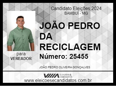 Candidato JOÃO PEDRO DA RECICLAGEM 2024 - BAMBUÍ - Eleições