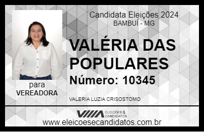 Candidato VALÉRIA DAS POPULARES 2024 - BAMBUÍ - Eleições