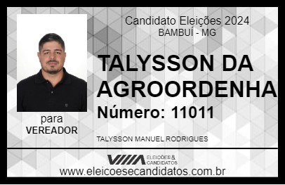 Candidato TALYSSON DA AGROORDENHA 2024 - BAMBUÍ - Eleições