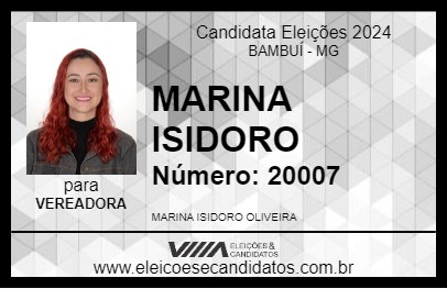 Candidato MARINA ISIDORO 2024 - BAMBUÍ - Eleições