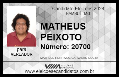 Candidato MATHEUS PEIXOTO 2024 - BAMBUÍ - Eleições