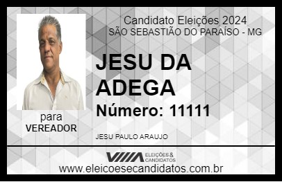 Candidato JESU DA ADEGA 2024 - SÃO SEBASTIÃO DO PARAÍSO - Eleições