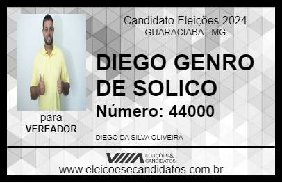 Candidato DIEGO GENRO DE SOLICO 2024 - GUARACIABA - Eleições