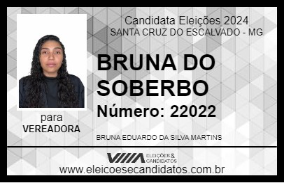 Candidato BRUNA DO SOBERBO 2024 - SANTA CRUZ DO ESCALVADO - Eleições