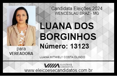 Candidato LUANA DOS BORGINHOS 2024 - WENCESLAU BRAZ - Eleições