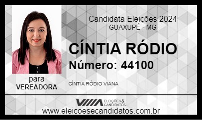 Candidato CÍNTIA RÓDIO 2024 - GUAXUPÉ - Eleições