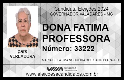 Candidato DONA FATIMA PROFESSORA 2024 - GOVERNADOR VALADARES - Eleições