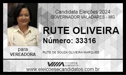 Candidato RUTE OLIVEIRA 2024 - GOVERNADOR VALADARES - Eleições