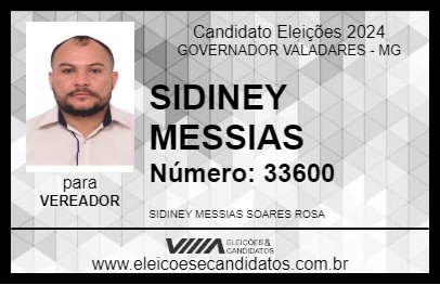 Candidato SIDINEY MESSIAS 2024 - GOVERNADOR VALADARES - Eleições