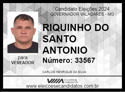 Candidato RIQUINHO DO SANTO ANTONIO 2024 - GOVERNADOR VALADARES - Eleições