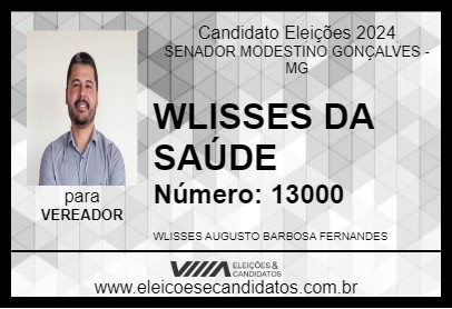 Candidato WLISSES DA SAÚDE 2024 - SENADOR MODESTINO GONÇALVES - Eleições