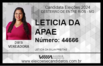 Candidato LETICIA DA APAE 2024 - DESTERRO DE ENTRE RIOS - Eleições