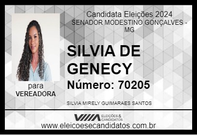 Candidato SILVIA DE GENECY 2024 - SENADOR MODESTINO GONÇALVES - Eleições