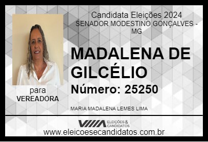 Candidato MADALENA DE GILCÉLIO 2024 - SENADOR MODESTINO GONÇALVES - Eleições