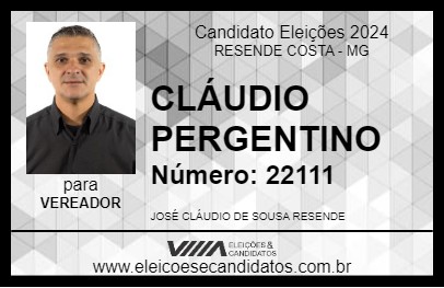 Candidato CLÁUDIO PERGENTINO 2024 - RESENDE COSTA - Eleições