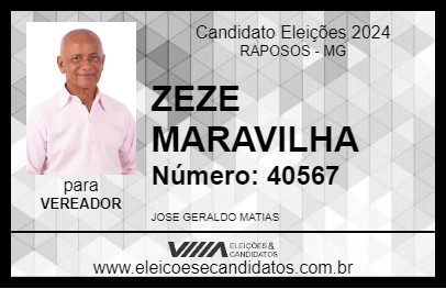 Candidato ZEZE MARAVILHA 2024 - RAPOSOS - Eleições