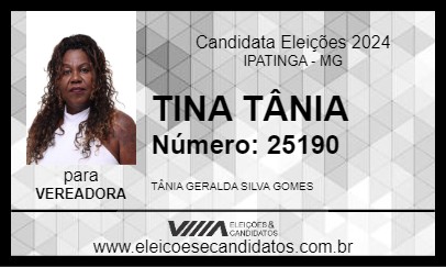 Candidato TINA TÂNIA 2024 - IPATINGA - Eleições