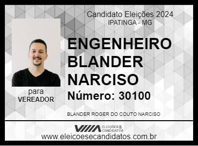 Candidato ENGENHEIRO BLANDER NARCISO 2024 - IPATINGA - Eleições